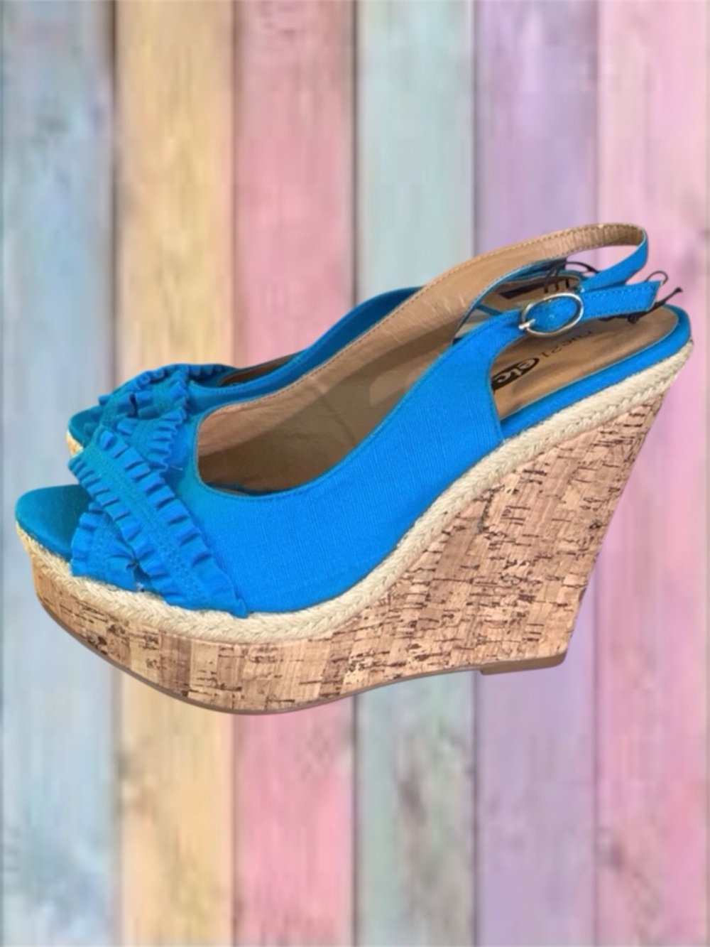Rue 21 Blue Open Toe Ankle Strap Wedge Shoes